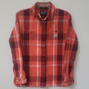 Carhartt Shirt Womens M Orange Fall Plaid Heavyweight Twill Cabincore Chore